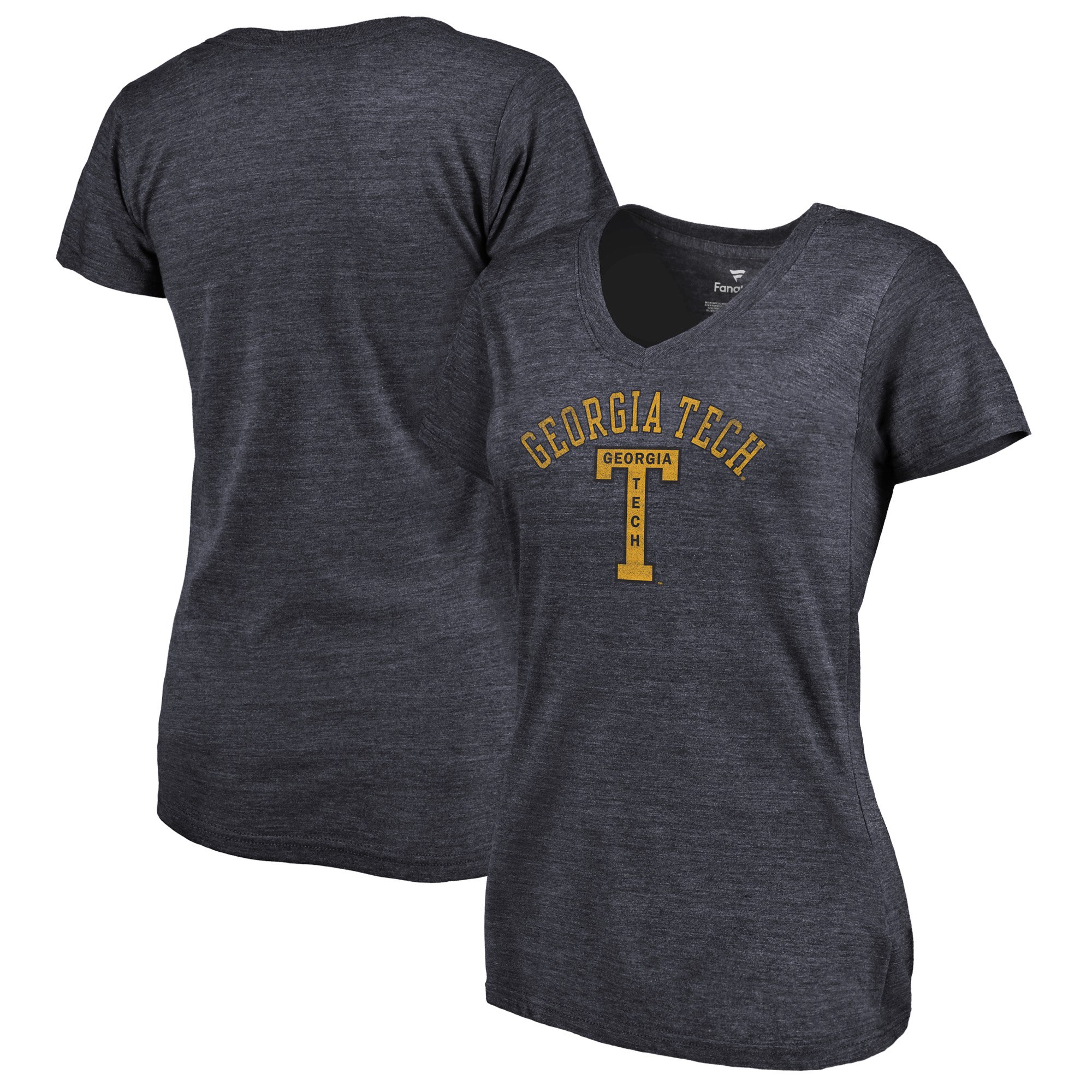 2020 NCAA Fanatics Branded GA Tech Yellow Jackets Women Navy Vault Arch over Logo TriBlend VNeck TShirt->ncaa t-shirts->Sports Accessory
